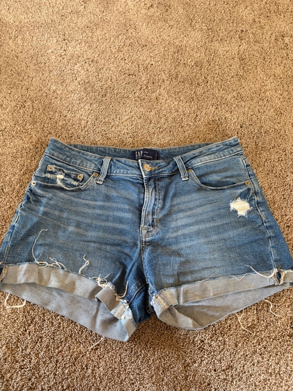 GAP Rolled Hem Distressed Denim Shorts - Blue